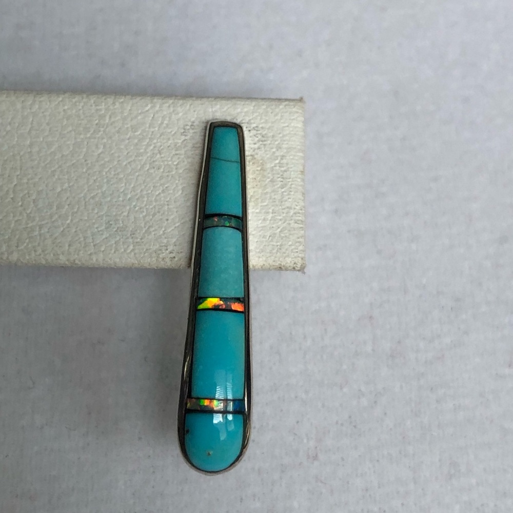 Santa Fe Style Turquoise Gemstones & Opal Sterling Silver Earrings - Picture 3 of 6
